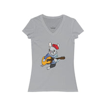 Load image into Gallery viewer, Singing French Bulldog Women&#39;s Jersey Short Sleeve V-Neck Tee