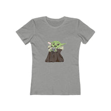 Load image into Gallery viewer, Baby Yoda with Mandalorian Skull Women&#39;s The Boyfriend Tee