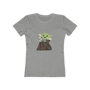 Baby Yoda with Mandalorian Skull Women's The Boyfriend Tee