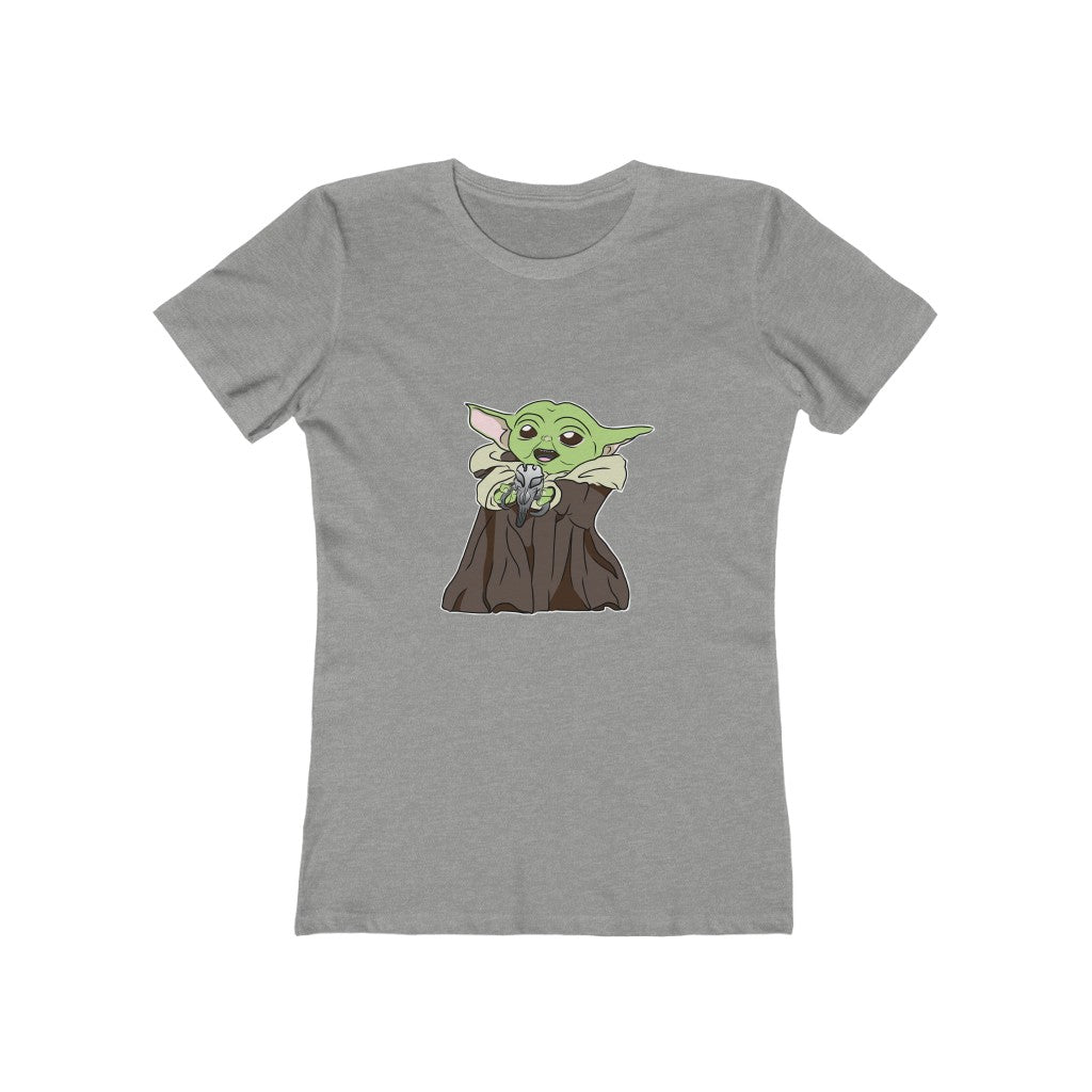 Baby Yoda with Mandalorian Skull Women's The Boyfriend Tee