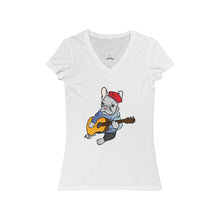 Load image into Gallery viewer, Singing French Bulldog Women&#39;s Jersey Short Sleeve V-Neck Tee