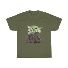 Load image into Gallery viewer, Baby Yoda with Mandalorian Skull Unisex Heavy Cotton Gildan Tee