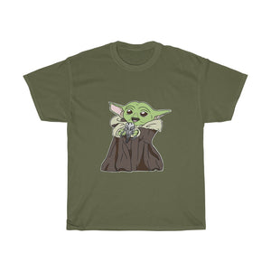 Baby Yoda with Mandalorian Skull Unisex Heavy Cotton Gildan Tee