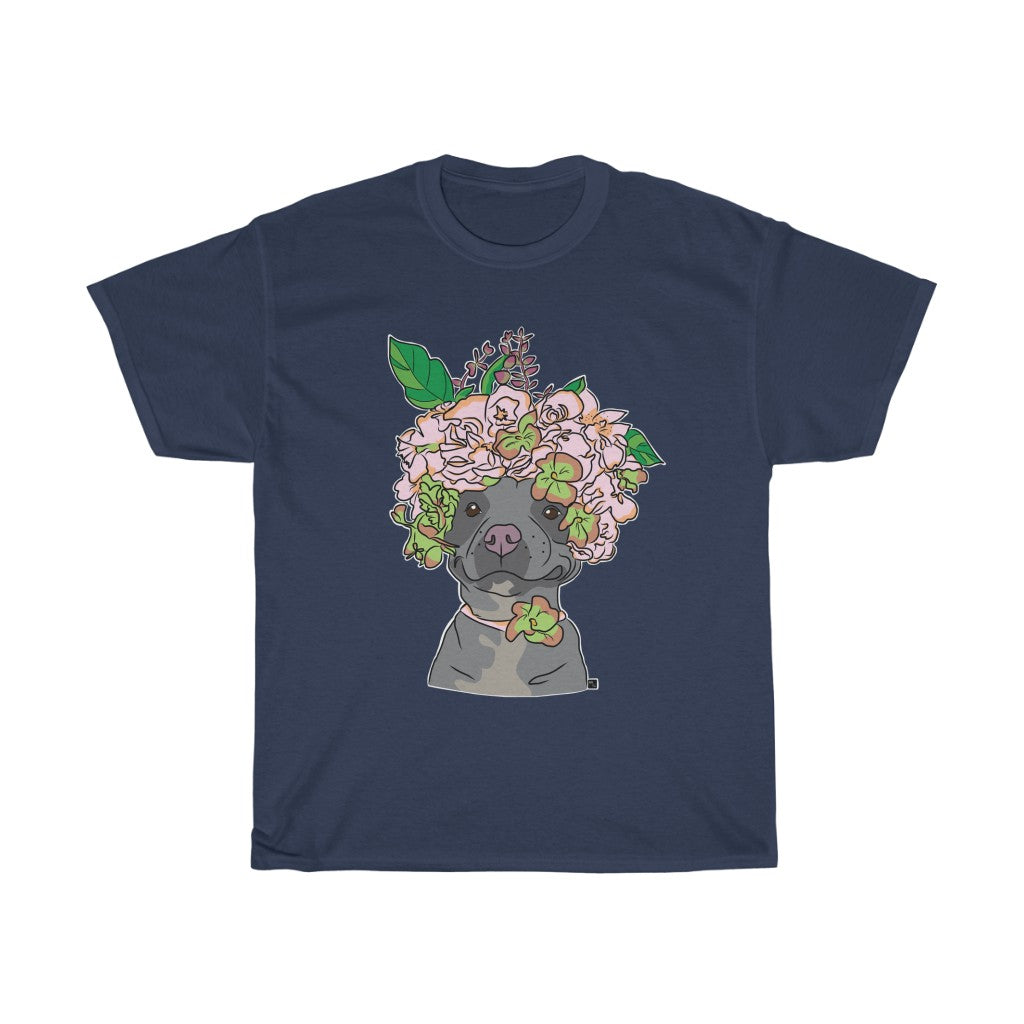 Pretty Pittie with Flower Crown Unisex Heavy Cotton Gildan Tee