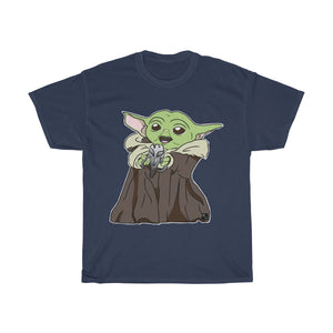 Baby Yoda with Mandalorian Skull Unisex Heavy Cotton Gildan Tee