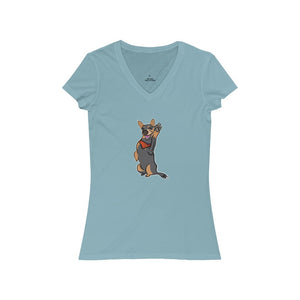 Lefty Cattle Dog High Five Women's Jersey Short Sleeve V-Neck Tee