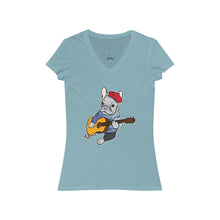 Load image into Gallery viewer, Singing French Bulldog Women&#39;s Jersey Short Sleeve V-Neck Tee