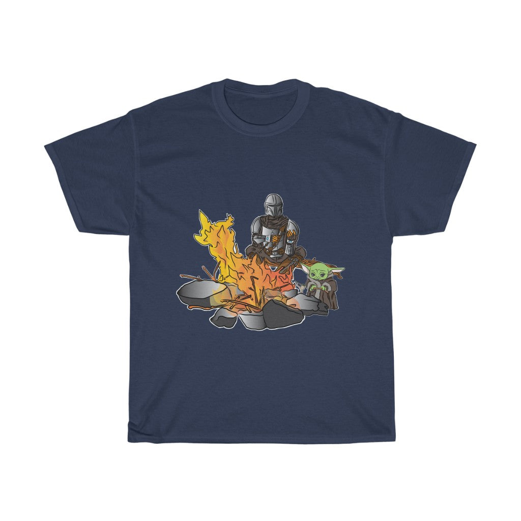 Baby Yoda and Daddy Mando Camping Adventure Unisex Heavy Cotton Gildan Tee