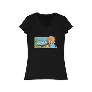 Bob Ross Poodle Painter Women's Jersey Short Sleeve V-Neck Tee