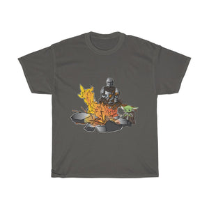 Baby Yoda and Daddy Mando Camping Adventure Unisex Heavy Cotton Gildan Tee