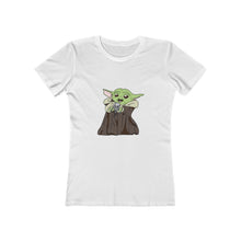 Load image into Gallery viewer, Baby Yoda with Mandalorian Skull Women&#39;s The Boyfriend Tee