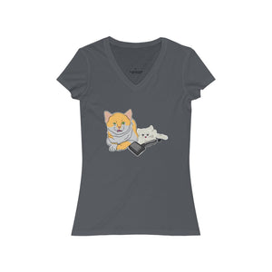 Annoyed Cat Clone Women's Jersey Short Sleeve V-Neck Tee