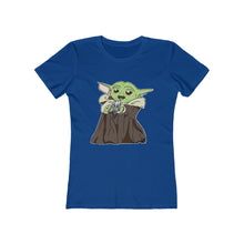 Load image into Gallery viewer, Baby Yoda with Mandalorian Skull Women&#39;s The Boyfriend Tee