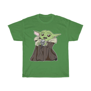 Baby Yoda with Mandalorian Skull Unisex Heavy Cotton Gildan Tee