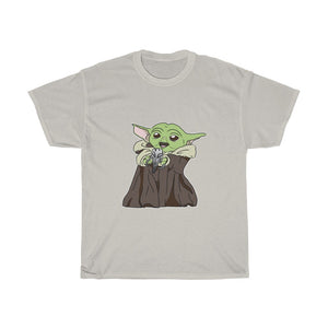 Baby Yoda with Mandalorian Skull Unisex Heavy Cotton Gildan Tee