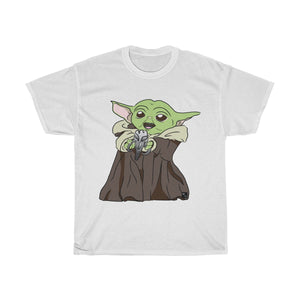 Baby Yoda with Mandalorian Skull Unisex Heavy Cotton Gildan Tee