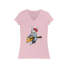 Load image into Gallery viewer, Singing French Bulldog Women&#39;s Jersey Short Sleeve V-Neck Tee