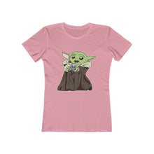 Load image into Gallery viewer, Baby Yoda with Mandalorian Skull Women&#39;s The Boyfriend Tee