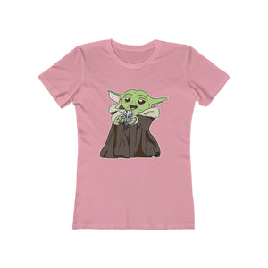 Baby Yoda with Mandalorian Skull Women's The Boyfriend Tee