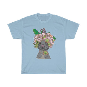 Pretty Pittie with Flower Crown Unisex Heavy Cotton Gildan Tee