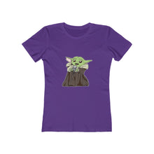 Load image into Gallery viewer, Baby Yoda with Mandalorian Skull Women&#39;s The Boyfriend Tee