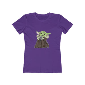 Baby Yoda with Mandalorian Skull Women's The Boyfriend Tee