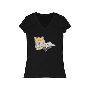 Annoyed Cat Clone Women's Jersey Short Sleeve V-Neck Tee