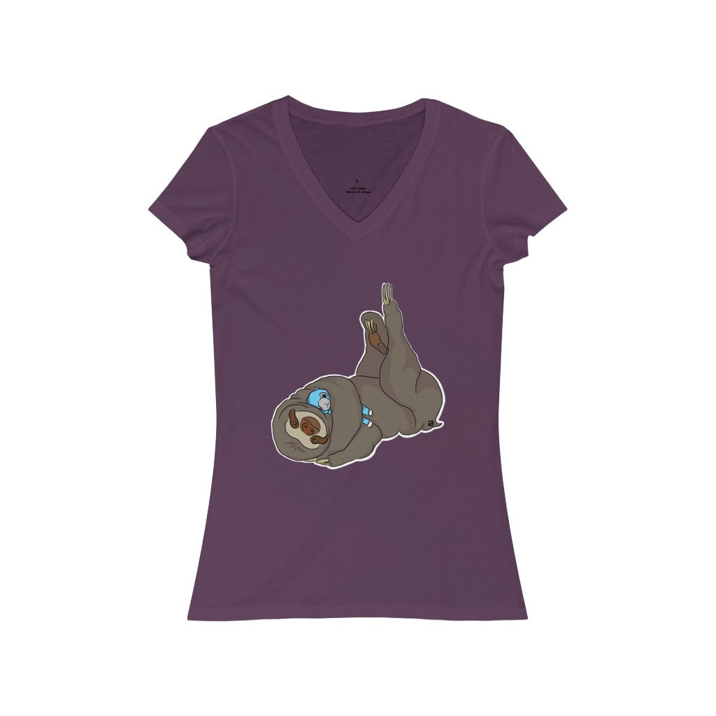 Sleepy Sloth Runtime Error Women's Jersey Short Sleeve V-Neck Tee