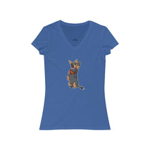 Load image into Gallery viewer, Lefty Cattle Dog High Five Women&#39;s Jersey Short Sleeve V-Neck Tee