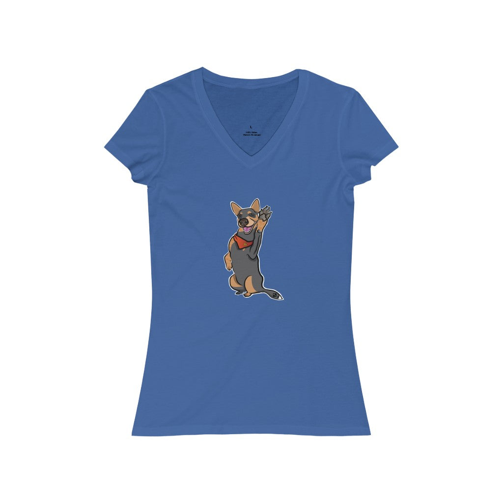 Lefty Cattle Dog High Five Women's Jersey Short Sleeve V-Neck Tee