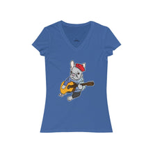 Load image into Gallery viewer, Singing French Bulldog Women&#39;s Jersey Short Sleeve V-Neck Tee