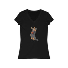 Load image into Gallery viewer, Lefty Cattle Dog High Five Women&#39;s Jersey Short Sleeve V-Neck Tee