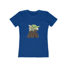 Load image into Gallery viewer, Baby Yoda with Mandalorian Skull Women&#39;s The Boyfriend Tee