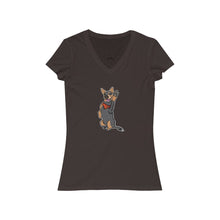 Load image into Gallery viewer, Lefty Cattle Dog High Five Women&#39;s Jersey Short Sleeve V-Neck Tee