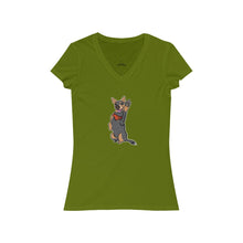 Load image into Gallery viewer, Lefty Cattle Dog High Five Women&#39;s Jersey Short Sleeve V-Neck Tee