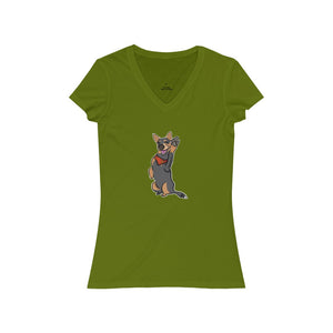 Lefty Cattle Dog High Five Women's Jersey Short Sleeve V-Neck Tee