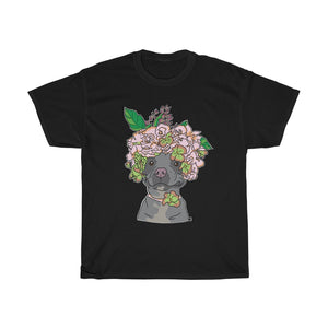 Pretty Pittie with Flower Crown Unisex Heavy Cotton Gildan Tee