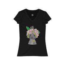 Load image into Gallery viewer, Pretty Pittie with Flower Crown Women&#39;s Jersey Short Sleeve V-Neck Tee