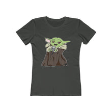 Load image into Gallery viewer, Baby Yoda with Mandalorian Skull Women&#39;s The Boyfriend Tee