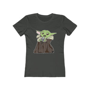 Baby Yoda with Mandalorian Skull Women's The Boyfriend Tee