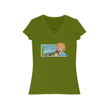 Load image into Gallery viewer, Bob Ross Poodle Painter Women&#39;s Jersey Short Sleeve V-Neck Tee