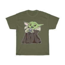 Load image into Gallery viewer, Baby Yoda with Mandalorian Skull Unisex Heavy Cotton Gildan Tee