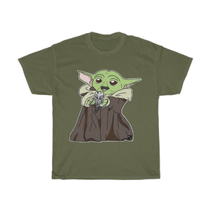 Baby Yoda with Mandalorian Skull Unisex Heavy Cotton Gildan Tee