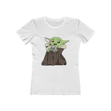 Load image into Gallery viewer, Baby Yoda with Mandalorian Skull Women&#39;s The Boyfriend Tee