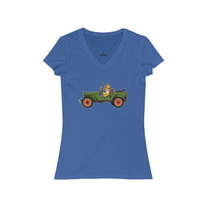 Eugene Jeep in a Jeep Women's Jersey Short Sleeve V-Neck Tee