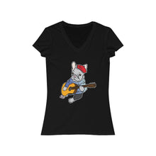 Load image into Gallery viewer, Singing French Bulldog Women&#39;s Jersey Short Sleeve V-Neck Tee