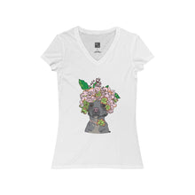 Load image into Gallery viewer, Pretty Pittie with Flower Crown Women&#39;s Jersey Short Sleeve V-Neck Tee