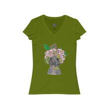 Load image into Gallery viewer, Pretty Pittie with Flower Crown Women&#39;s Jersey Short Sleeve V-Neck Tee