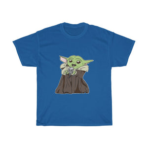 Baby Yoda with Mandalorian Skull Unisex Heavy Cotton Gildan Tee