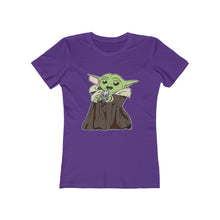 Load image into Gallery viewer, Baby Yoda with Mandalorian Skull Women&#39;s The Boyfriend Tee